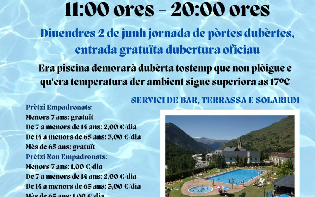 Horarios de la piscina de Salardú para el verano