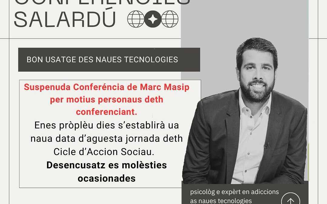 Suspendida la doble conferencia de Marc Masip hasta nueva fecha
